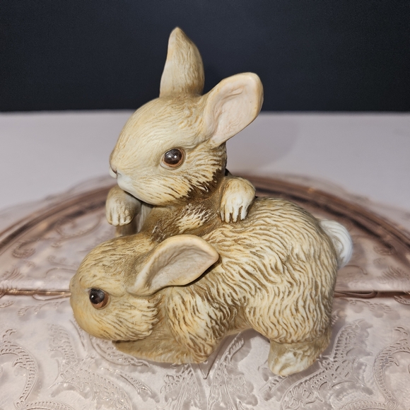 Vintage Homco Bunnies Rabbits Light Brown Porcelain Figurine Retired #1455 - Picture 2 of 7